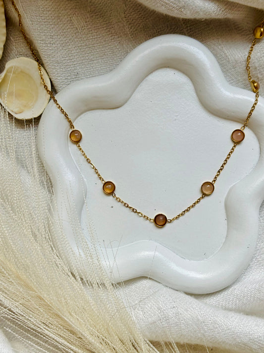 Gold Chain Necklace with Pink Stones