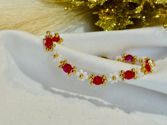 Bracelet fleurs rouge