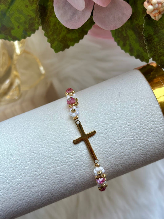 Bracelet perles avec croix