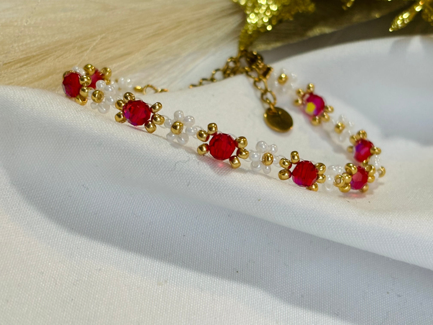 Bracelet fleurs rouge