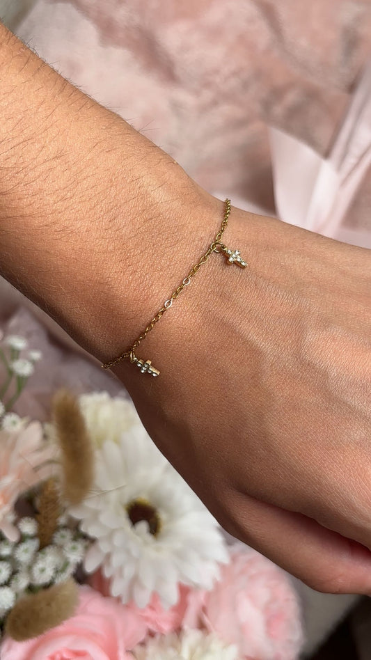 Bracelet “Croix Dorées” – Acier inoxydable