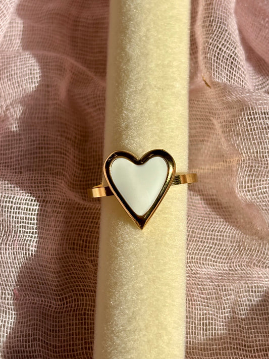 Bague cœur blanc nacré